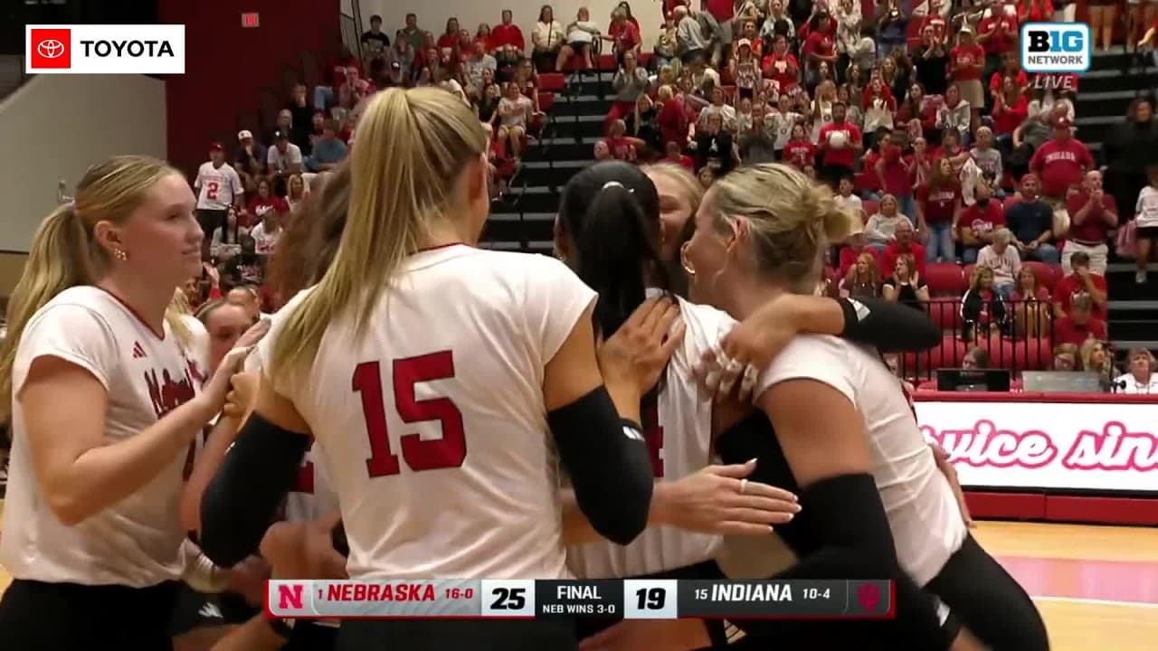 Huskers take down no. 15 Indiana in hostile road sweep | Nebraska Volleyball highlights
